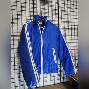 Vintage BLUE puffer Style Canadian JACKET With Hood Track Style